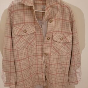 LOFT Pink and Cream Plaid Jacket